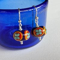Image 1 of Folk Flower Earrings - Dark Lapis with Red