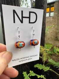 Image 4 of Folk Flower Earrings - Dark Lapis with Red