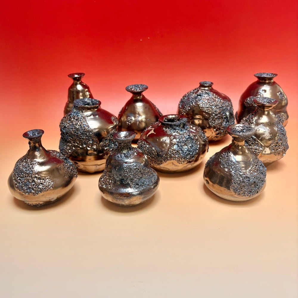 Image of Lot of Gold Dragon Vases 