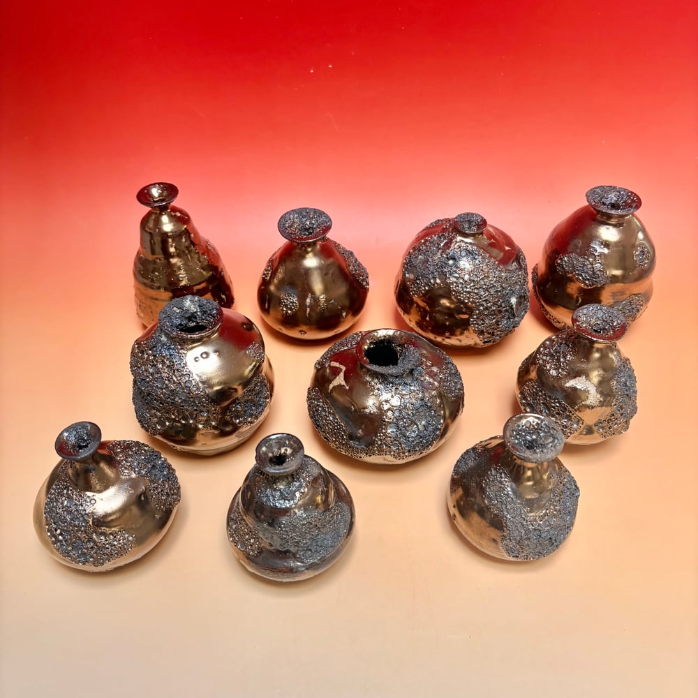 Image of Lot of Gold Dragon Vases 