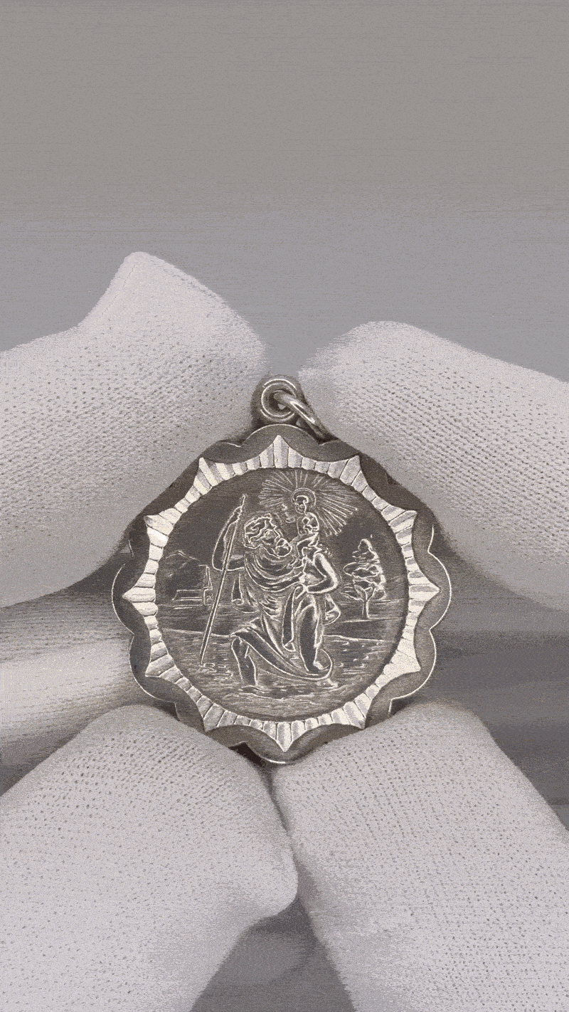 Image of Vintage Sterling Silver St.Christopher Bezel Pendant 