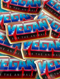 Image 3 of Vegan For The Animals - 80s cartoon logo metallic sticker
