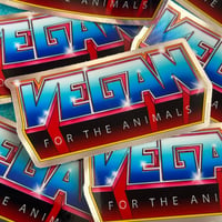 Image 1 of Vegan For The Animals - 80s cartoon logo metallic sticker