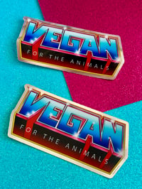 Image 2 of Vegan For The Animals - 80s cartoon logo metallic sticker