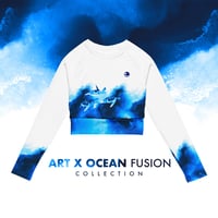 Image 1 of Long-Sleeve Beach Crop Top UPF 50+  Ocean x Art Fusion Collection Sea Turtle