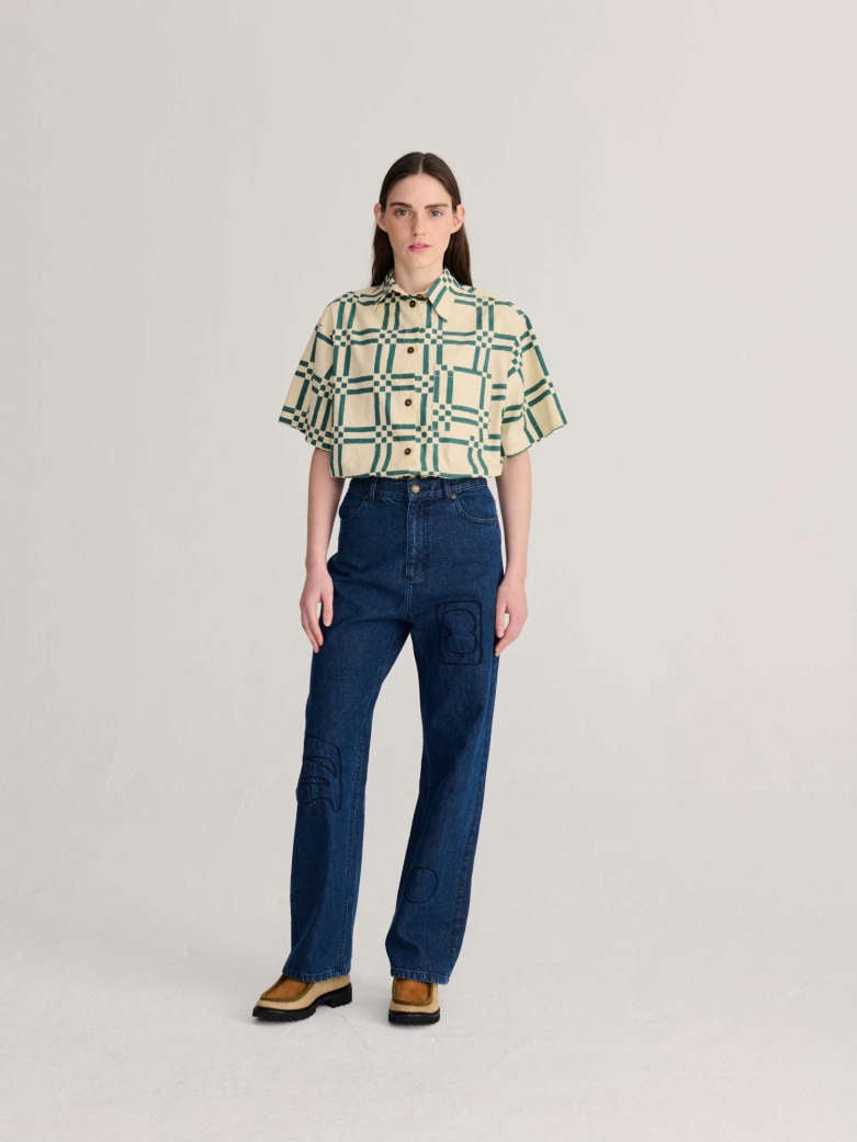 Image of 1-Camisa Squares all over poplin shirt