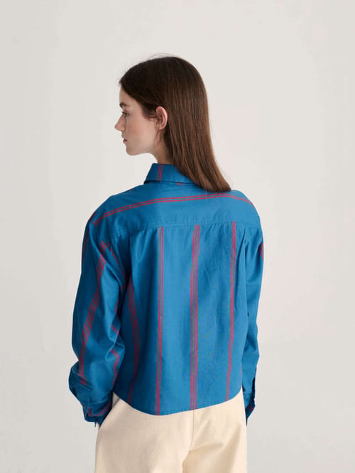 Image of 1-Camisa Azul raya roja Triple Stripes all over poplin shirt