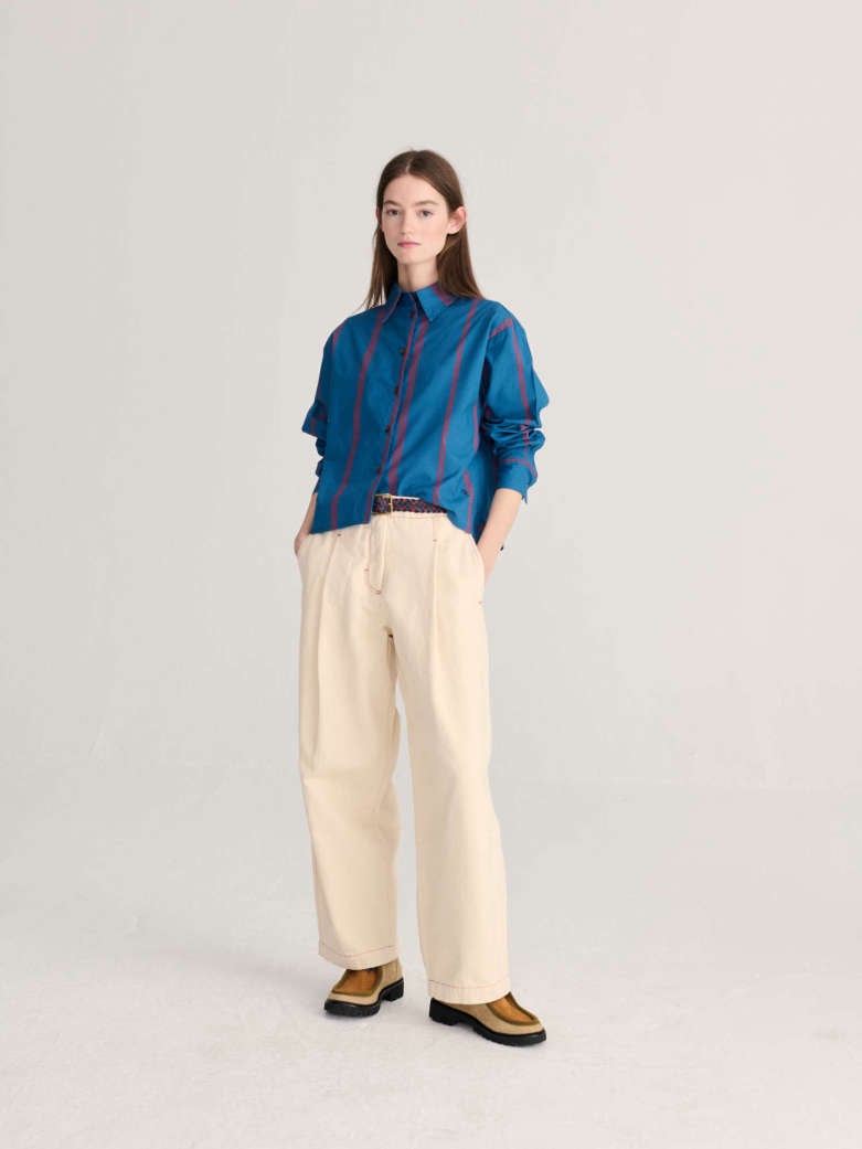 Image of 1-Camisa Azul raya roja Triple Stripes all over poplin shirt