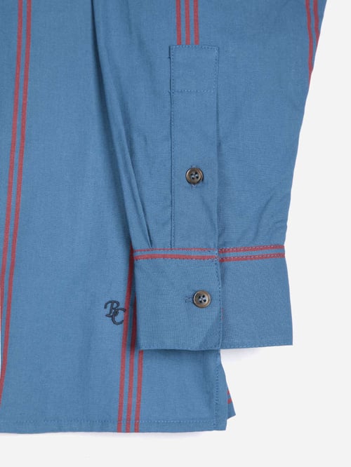 Image of 1-Camisa Azul raya roja Triple Stripes all over poplin shirt