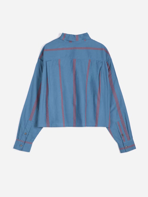 Image of 1-Camisa Azul raya roja Triple Stripes all over poplin shirt