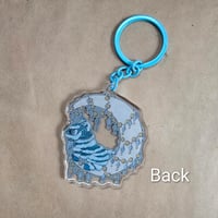 Image 3 of Keychain--TanTan the Dancing Lion Reflecting on a Bejeweled Crescent Moon