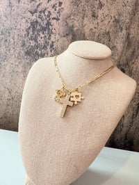 Image 2 of Autism cross with girl gold laminated necklace 