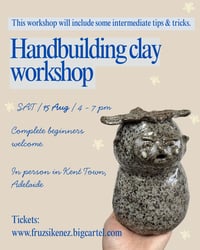 Image 1 of Ticket/ Handbuilding clay workshop / SAT 15 August/ 4 - 7pm - ADELAIDE