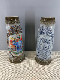 Image 1 of Vtg Pair of German Ceramic Beer Steins (Feuerwehr Krug) - Firefighter Themed