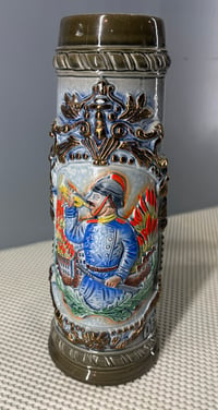 Image 3 of Vtg Pair of German Ceramic Beer Steins (Feuerwehr Krug) - Firefighter Themed