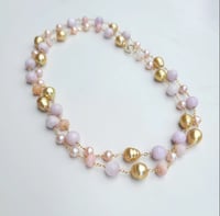 Image 1 of Gold Pearl & Kunzite Necklace 
