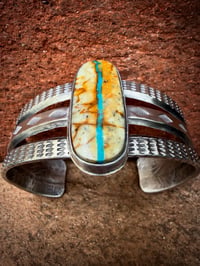 Image 4 of WL&A Handmade Ingot High Grade Royston Ribbon Turquoise Cuff - Size 7 to 7.5" Wrist 