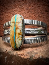 Image 1 of WL&A Handmade Ingot High Grade Royston Ribbon Turquoise Cuff - Size 7 to 7.5" Wrist 