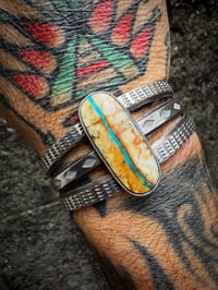 Image 5 of WL&A Handmade Ingot High Grade Royston Ribbon Turquoise Cuff - Size 7 to 7.5" Wrist 