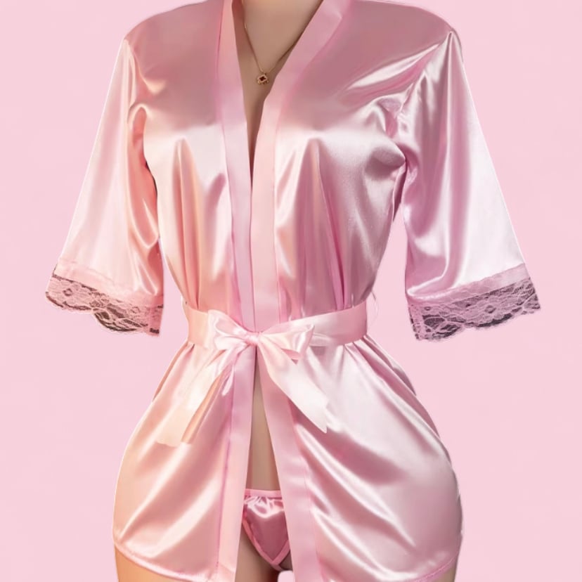 Image of Pink satin robe One-size
