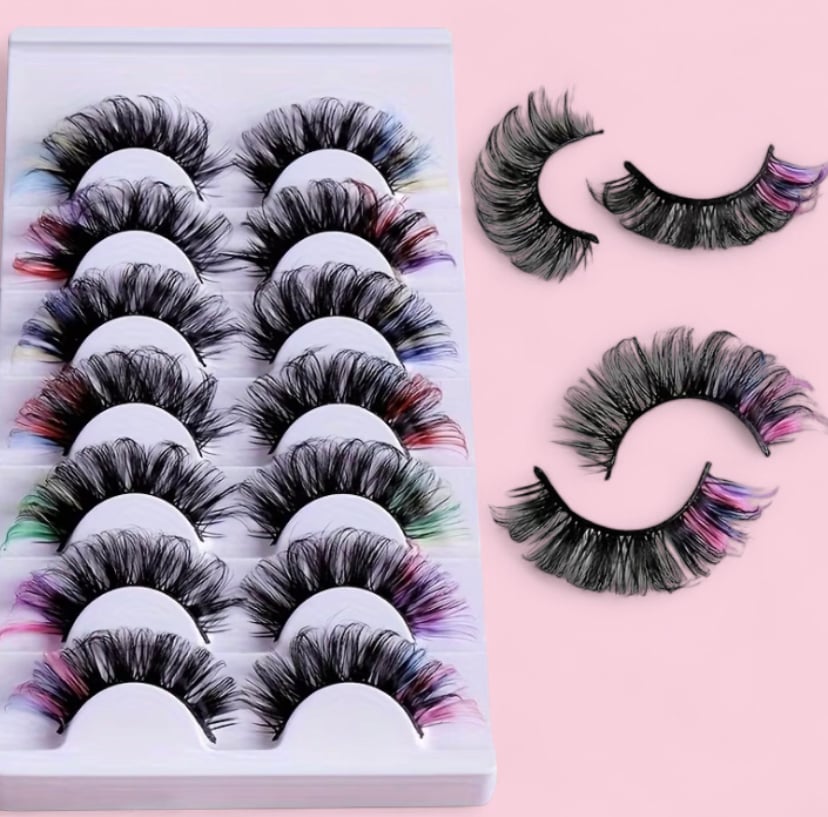 Image of Rainbow colored false eyelashes