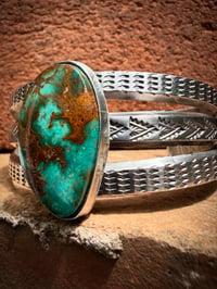 Image 3 of WL&A Handmade Ingot Gem Grade Pilot Mtn Turquoise Cuff - Size 7 to 7.5" Wrist 
