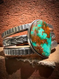 Image 1 of WL&A Handmade Ingot Gem Grade Pilot Mtn Turquoise Cuff - Size 7 to 7.5" Wrist 