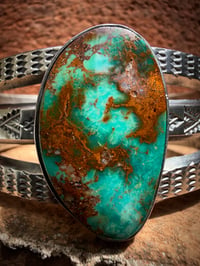 Image 5 of WL&A Handmade Ingot Gem Grade Pilot Mtn Turquoise Cuff - Size 7 to 7.5" Wrist 