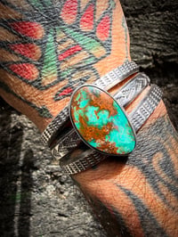 Image 4 of WL&A Handmade Ingot Gem Grade Pilot Mtn Turquoise Cuff - Size 7 to 7.5" Wrist 