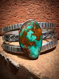 Image 2 of WL&A Handmade Ingot Gem Grade Pilot Mtn Turquoise Cuff - Size 7 to 7.5" Wrist 