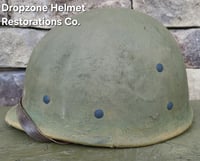 Image 20 of WWII USMC M1 Fixed Bale Helmet & Hawley Liner. Marine Raider Camo burlap cover & Netting. 