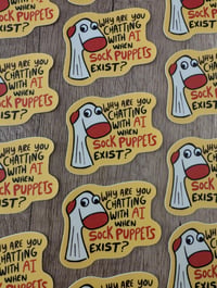 Image 2 of AI or Sock Puppet? Cute Funny Anti-AI Vinyl Sticker