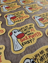 Image 3 of AI or Sock Puppet? Cute Funny Anti-AI Vinyl Sticker