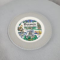 Image 1 of Wisconsin State Souvenir Plate, Homer Laughlin E53N5, Cavalier Eggshell, #1007