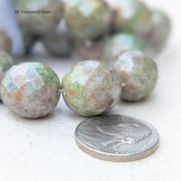 Image 2 of Verdigris Patina Czech Glass Beads | 16mm Faceted Rounds, Green Picasso Statement Beads