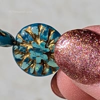 Image 2 of Sky Blue Dahlia Czech Glass Beads | 14mm Gold Wash Floral Focal Beads