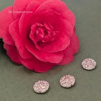 Image 3 of Pale Salmon Dahlia Czech Glass Beads | 14mm Metallic Gold Finish Floral Beads