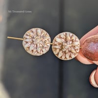 Image 4 of Pale Salmon Dahlia Czech Glass Beads | 14mm Metallic Gold Finish Floral Beads