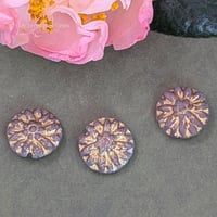 Image 5 of Thistle Dahlia Czech Glass Beads | 14mm Etched Gold Floral Focal Beads