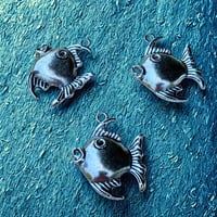 Image 2 of Oxidized Silver Tropical Fish Charms | 37mm Ocean Pendants | Set of 3 Fish Charms