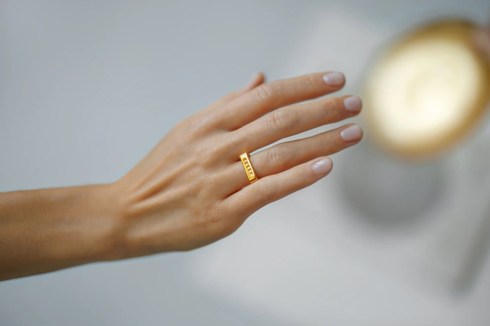 Image of Gold plated silver square ring with inscription in Latin