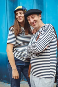 Image 1 of French Breton Mariniere Sailor Shirts Cotton Striped Red Blue Black Short Sleeve