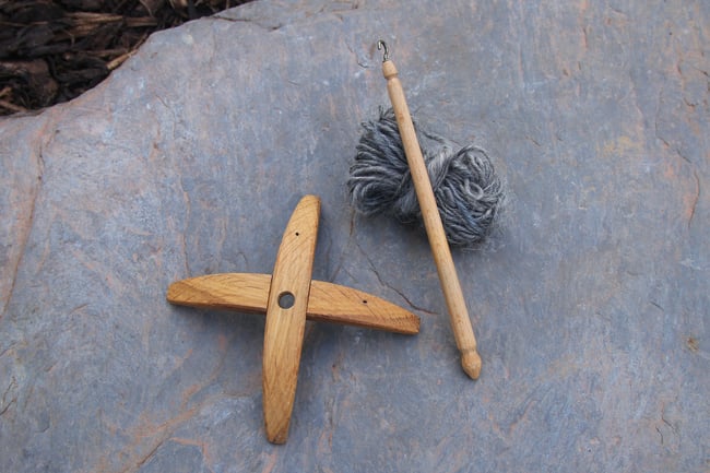 Oak Wood Turkish Drop Spindle, Hand Carved, Wool Spinning, Ancestral Crafts