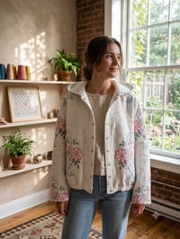 Image 1 of Upcycled Antique Hand Embroidered Quilt Bomber Jacket 