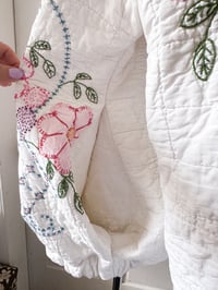 Image 4 of Upcycled Antique Hand Embroidered Quilt Bomber Jacket 