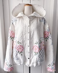 Image 2 of Upcycled Antique Hand Embroidered Quilt Bomber Jacket 
