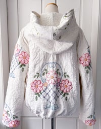 Image 3 of Upcycled Antique Hand Embroidered Quilt Bomber Jacket 