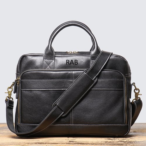 Image of Handmade Full Grain Leather Briefcase, Laptop Bag, Business Handbag 