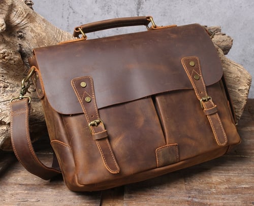 Image of Handmade Crazy Horse Leather Briefcase ,Messenger Bag, Laptop Bag 