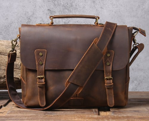 Image of Handmade Crazy Horse Leather Briefcase ,Messenger Bag, Laptop Bag 